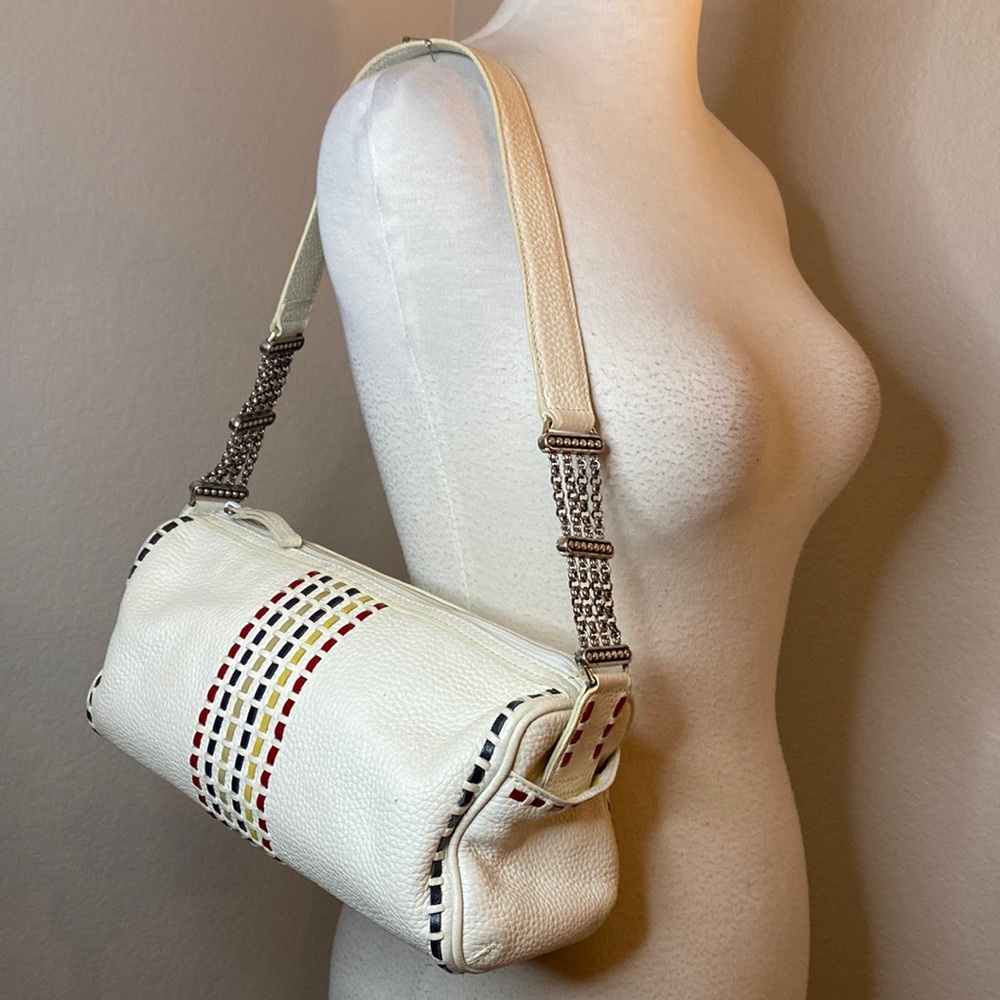 Brighton white leather barreled zippered bag